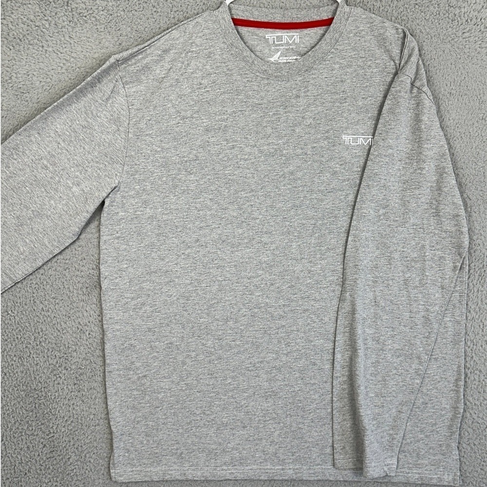 TUMI Air India T-Shirt Mens XL Light Grey Crewneck Long Sleeve Tee Casual Logo